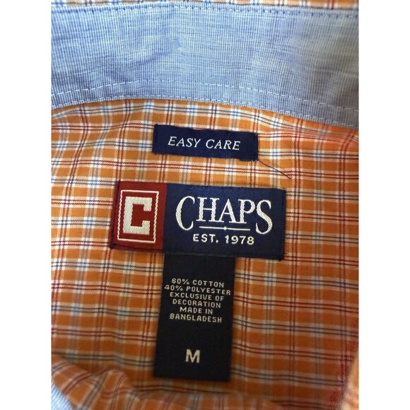Chaps Easy‎ Care Shirt Short Sleeve Button Down Orange Plaid Mens Medium - Picture 4 of 10